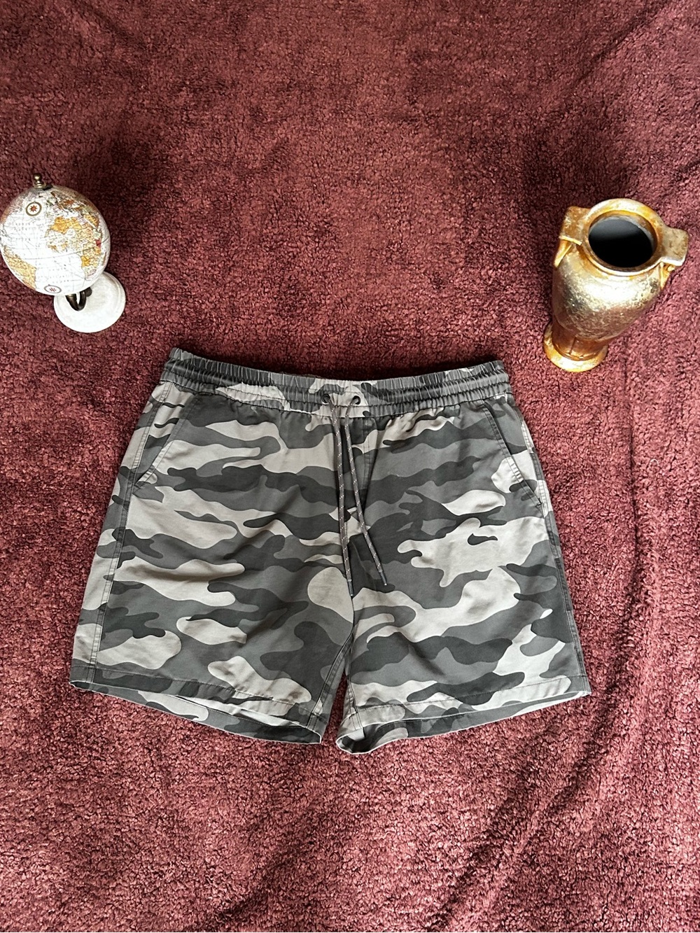 Gray & Black Camo Drawstring Shorts